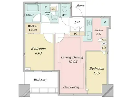 白金ザ・スカイ東棟(2LDK/15階)の間取り写真