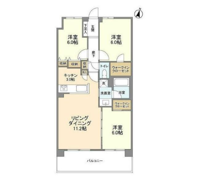 グランカーサ新小岩(3LDK/11階)の間取り写真