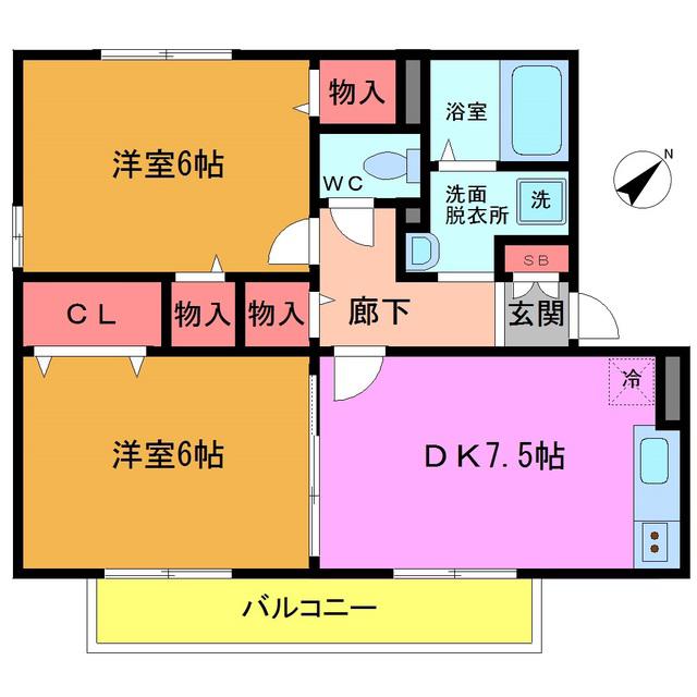 グランドソレーユ(2DK/2階)の間取り写真