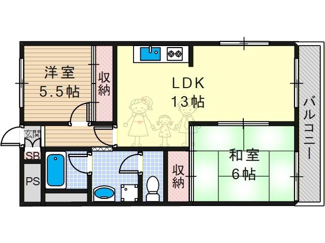 パレス丸山(2LDK/1階)の間取り写真
