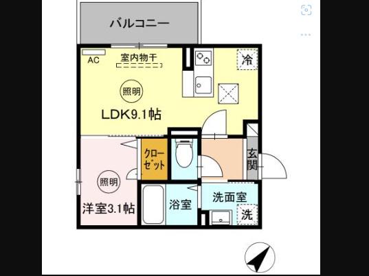 D-ROOM南方(1LDK/3階)の間取り写真