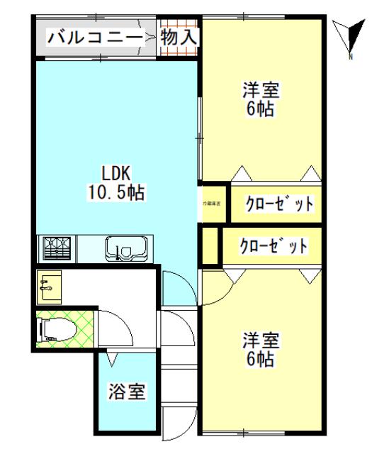 猪狩ビル(2LDK/4階)の間取り写真