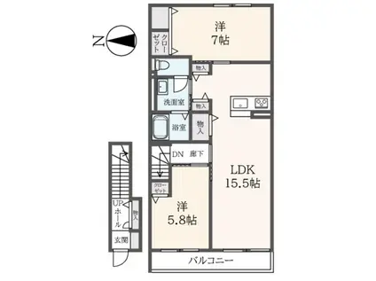 COCOON PALACE C(2LDK/2階)の間取り写真