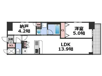 スプランディッド上本町ウエストII(1SLDK/6階)の間取り写真