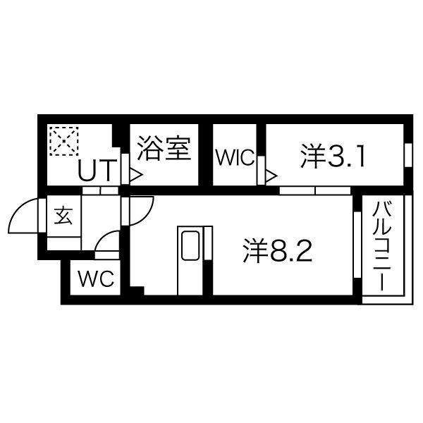 光陽マンション古賀天神(1LDK/2階)の間取り写真