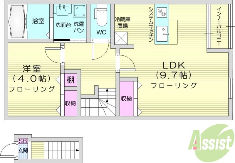 アゲルハウス岩切(1LDK/2階)の間取り写真