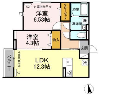 D-RESIDENCE府中桜通(2LDK/3階)の間取り写真