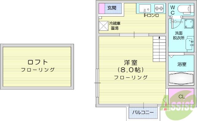 クレアフォーチュンマテリア(1K/2階)の間取り写真