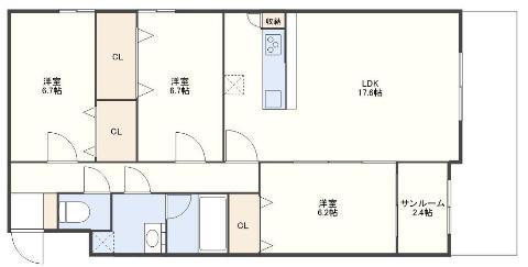 CHANTE大財(3LDK/4階)の間取り写真
