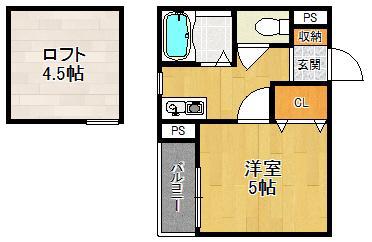 アグレアーブル塚口(1K/2階)の間取り写真