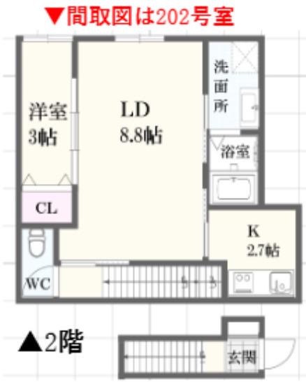 ボヌール妻鹿駅前(1LDK/2階)の間取り写真