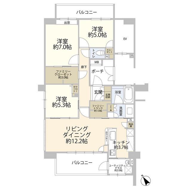 武蔵浦和レジデンス(3LDK/7階)の間取り写真