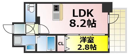 ファステート難波ヴィラント(1LDK/9階)の間取り写真