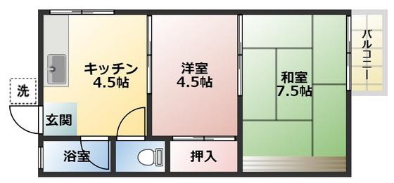 リバティーアパート(2K/2階)の間取り写真