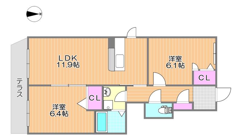 シャーメゾン シエル(2LDK/1階)の間取り写真