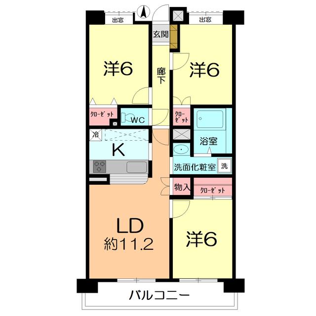 アイランドマンションII(3LDK/8階)の間取り写真