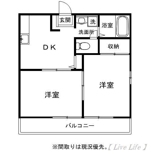 ディアス川越(2DK/1階)の間取り写真
