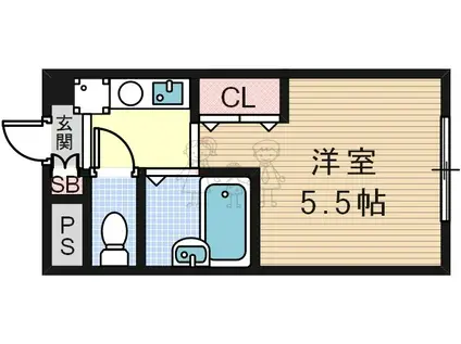 レヴェ北田辺(1K/3階)の間取り写真