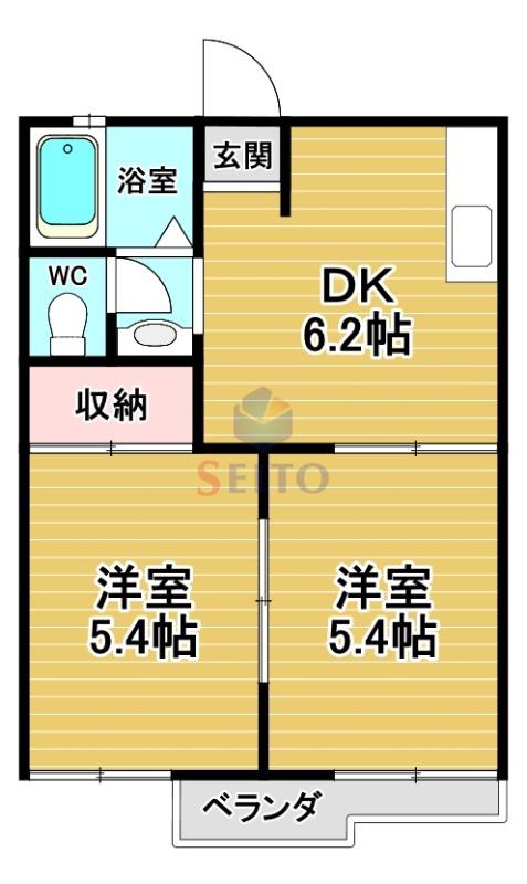 シャンブル蛍ヶ池(2DK/2階)の間取り写真