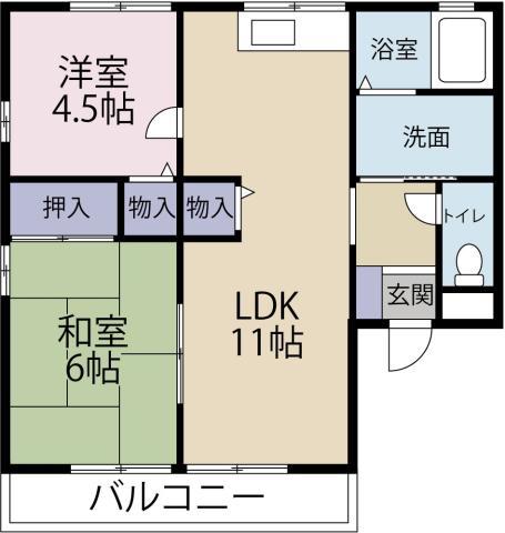 レトア川内2(2LDK/1階)の間取り写真