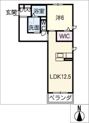 O.S.ZEAL S棟(1LDK/2階)の間取り写真