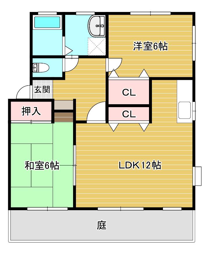 原山桜荘 B(2LDK/1階)の間取り写真