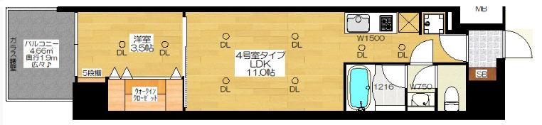 ブエナビスタ難波タワー(1LDK/5階)の間取り写真