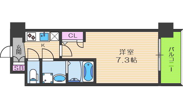 レジュールアッシュ梅田ウエスト GATE(1K/4階)の間取り写真