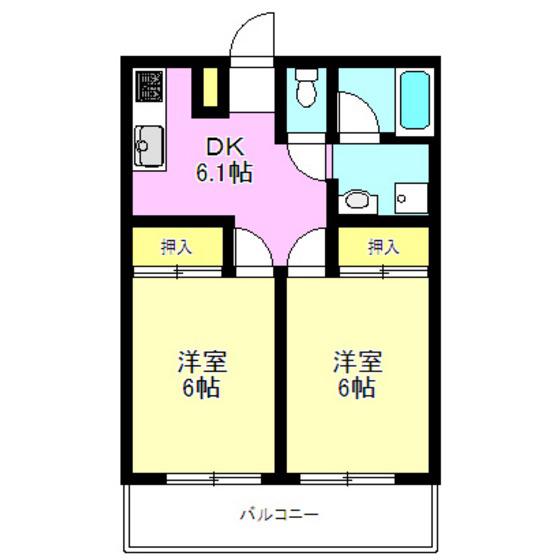 カーサ芝塚(2DK/2階)の間取り写真