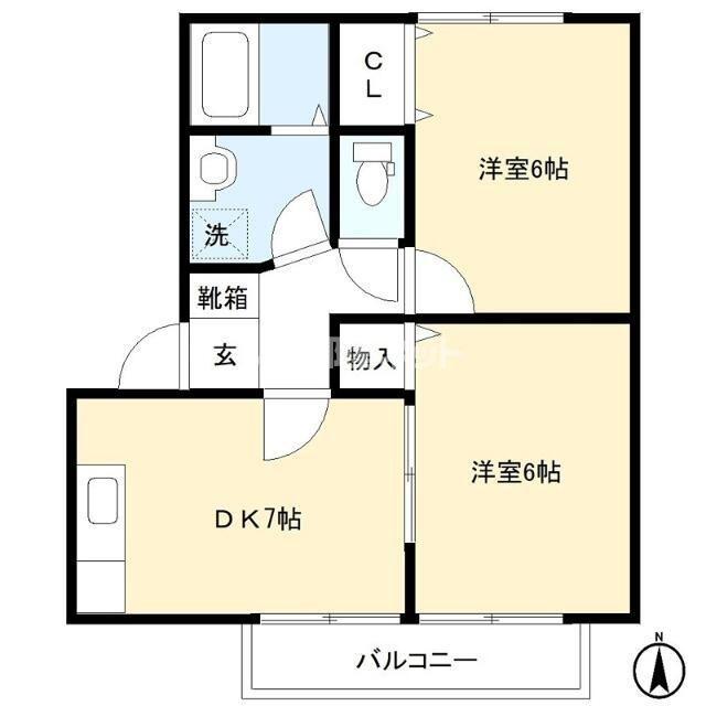 パナハイツウエストシティ(2DK/2階)の間取り写真