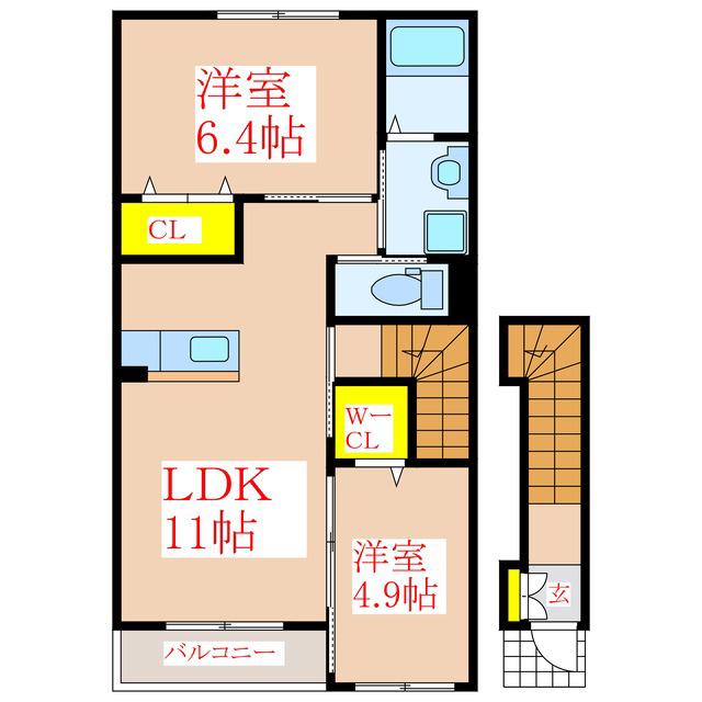 ラシードレーヴ(2LDK/2階)の間取り写真