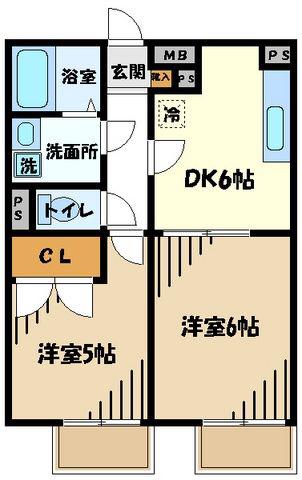 プレジール門前(2DK/1階)の間取り写真