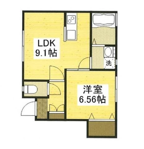 鴨方駅前シックスイン(1LDK/1階)の間取り写真
