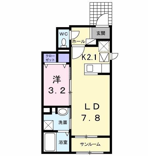 ラ・カーサ・セレーナ B(1LDK/1階)の間取り写真