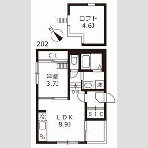 ハーモニーテラス志賀町VIII(1LDK/2階)の間取り写真