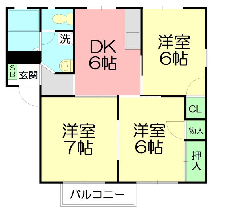 オゾンガーデンB(3DK/2階)の間取り写真