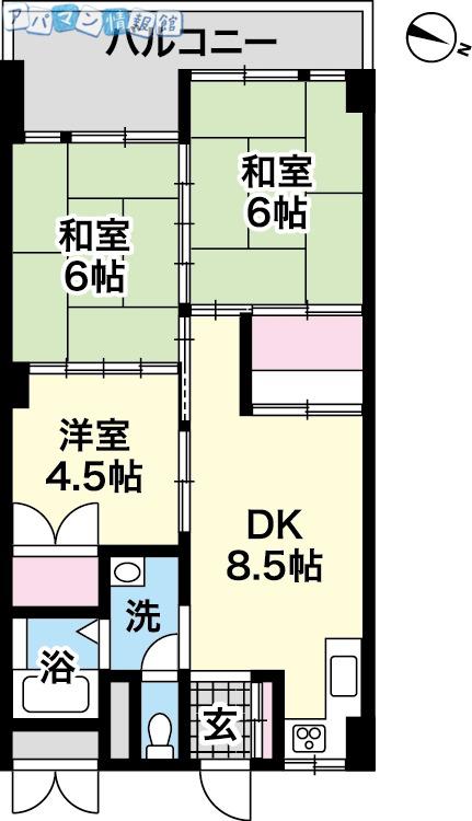 関屋ハイツ(3DK/4階)の間取り写真