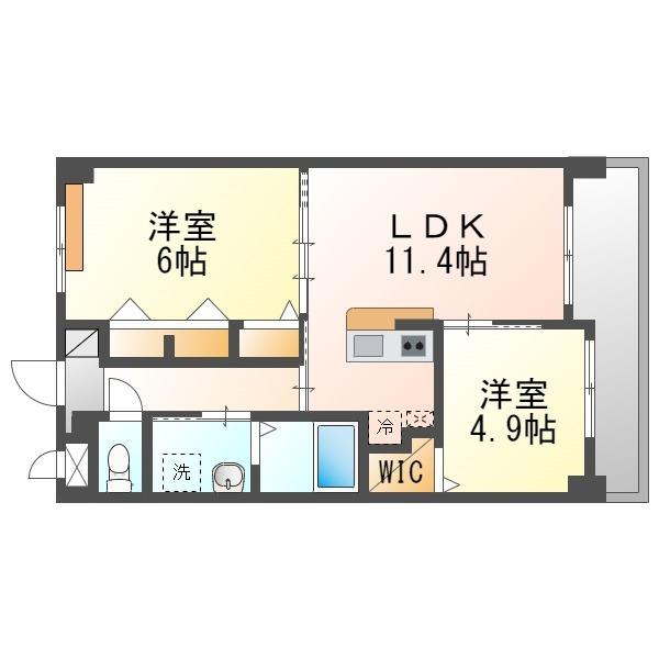 アビタシオンURUMA(2LDK/4階)の間取り写真