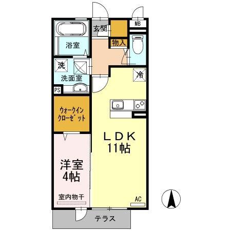グランディール松原(1LDK/1階)の間取り写真