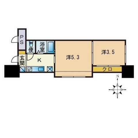 アリビオ美野島(2K/10階)の間取り写真