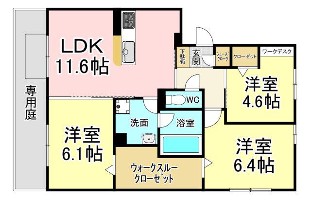 D-ROOM鷹の巣2丁目(3LDK/1階)の間取り写真