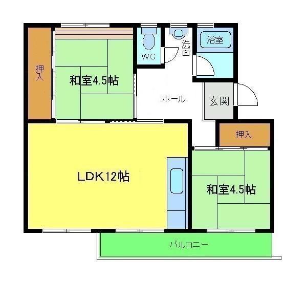 金剛第三213号棟(2LDK/1階)の間取り写真