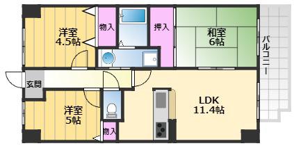 サバービア泉大津(3DK/7階)の間取り写真