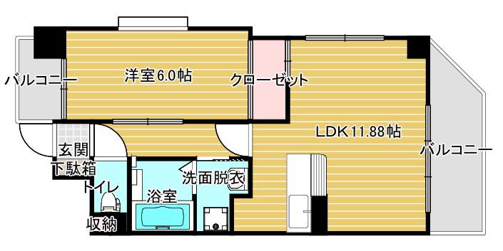 翠ガーデンビル(1LDK/3階)の間取り写真