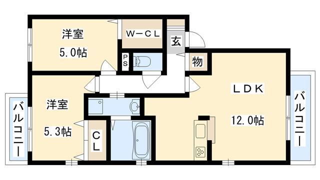 コスモ新森(2LDK/2階)の間取り写真