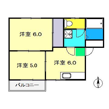 コーポ寺岡(1K/2階)の間取り写真