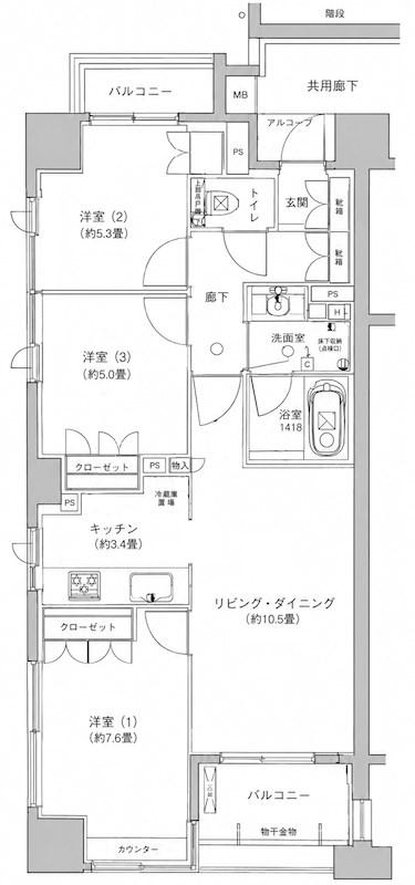 パークハウス新中野ディーセント(3LDK/8階)の間取り写真