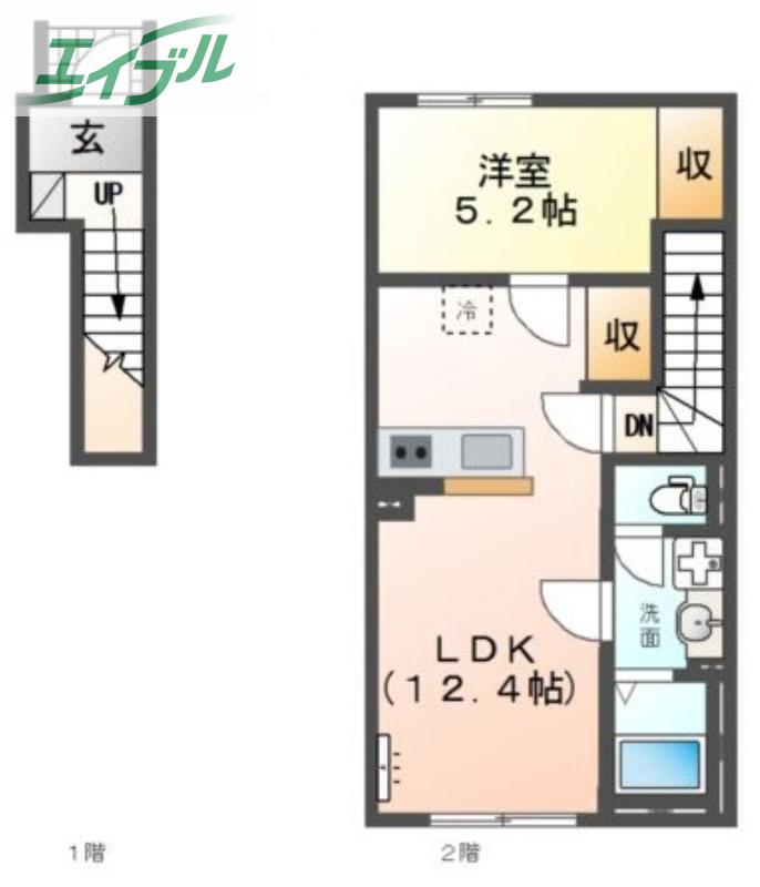 シャフル(1LDK/2階)の間取り写真