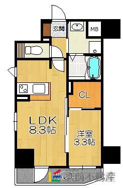 ネストピア西新II(1LDK/2階)の間取り写真