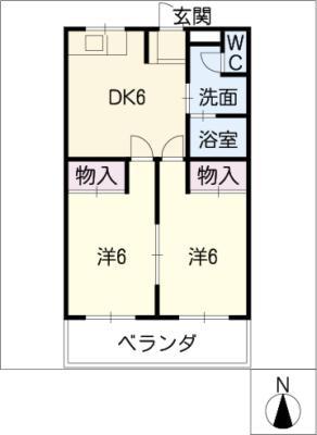 パークサイド中原A棟(2DK/1階)の間取り写真